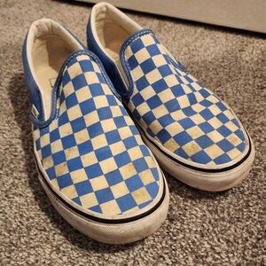 Womens Blue And White Checkered Slip-On Vans
